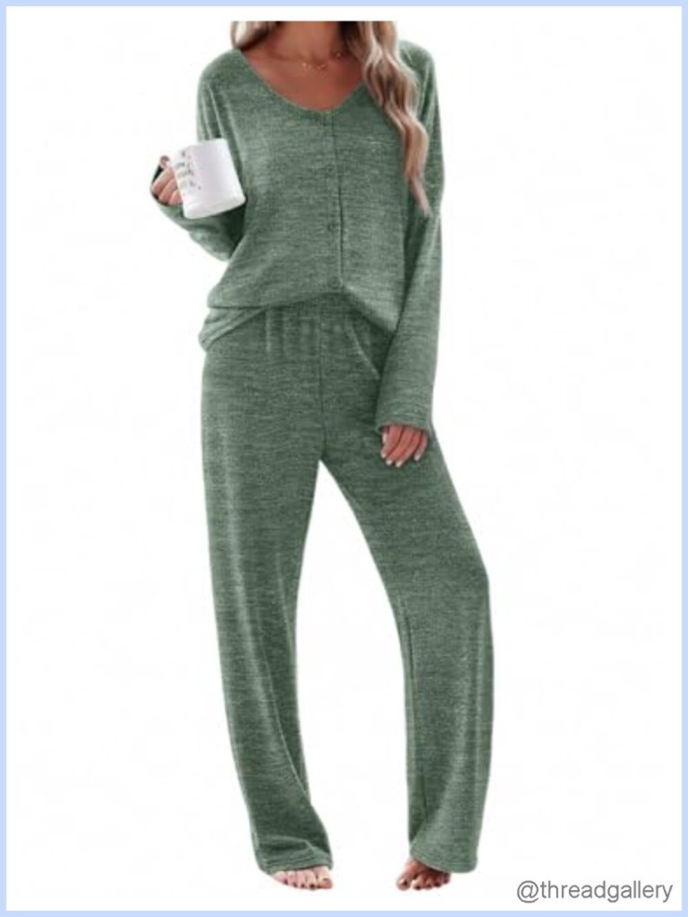Womens Button Down Pajama Set Long Sleeve V Neck Soft Lounge Set 2 Piece